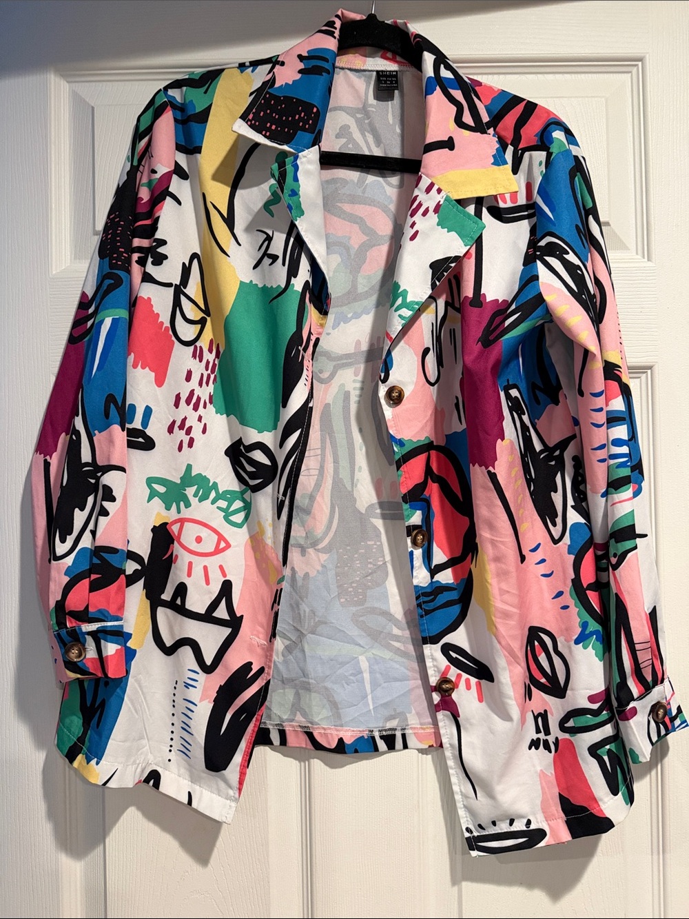 Multicolor Abstract Print Button-Front Jacket